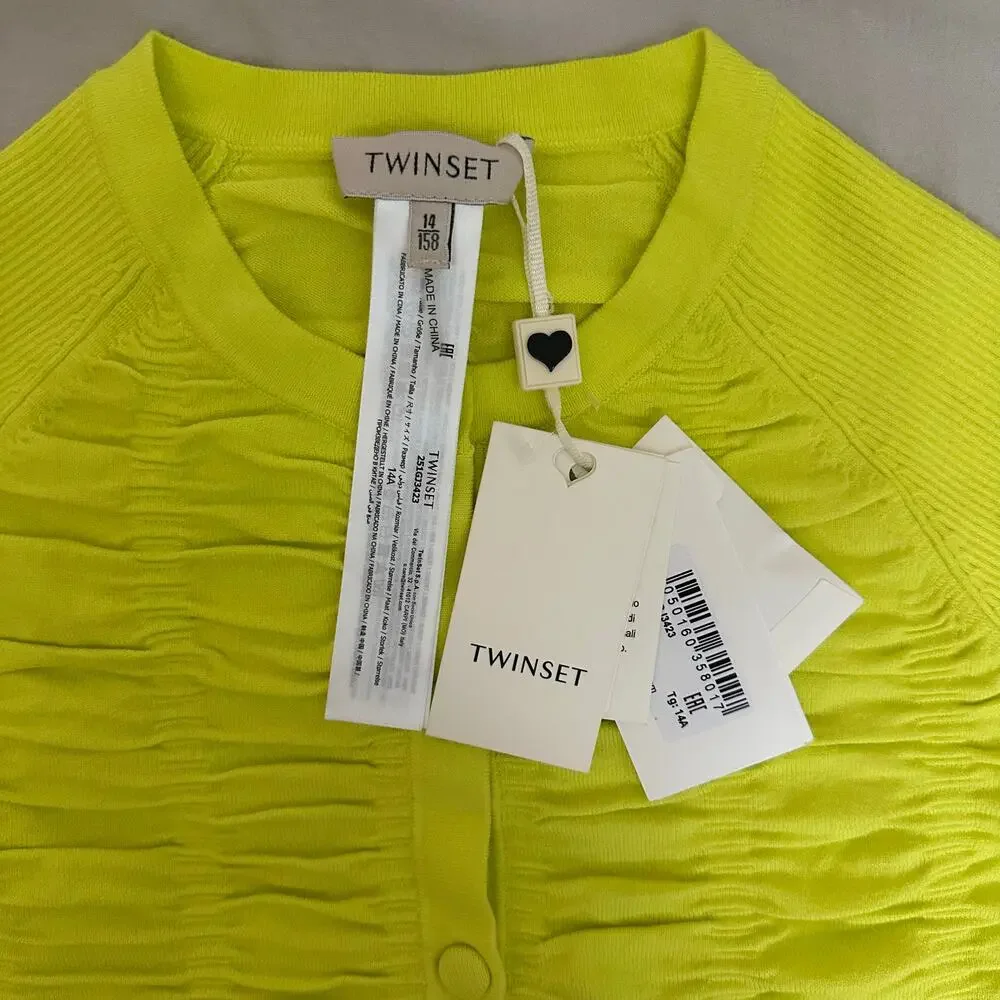 Twinset Girls' Shirred Cardigan In Yellow Neon Size 14 Brand New - Picture 6 of 13